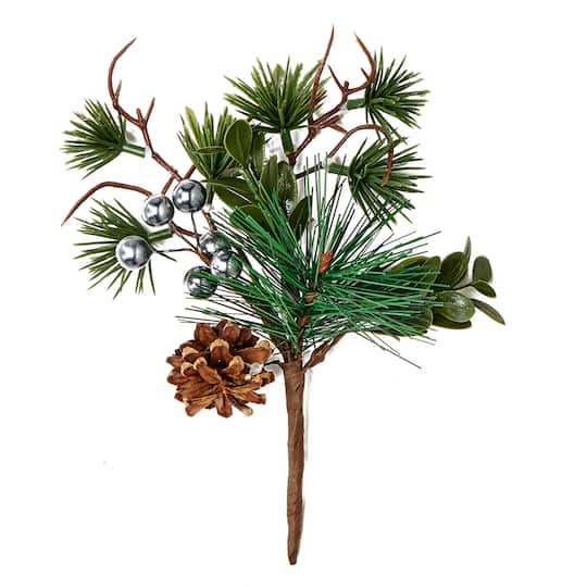 7" Christmas Pinecone & Pine Needles with Berries Artificial Picks, 6ct.